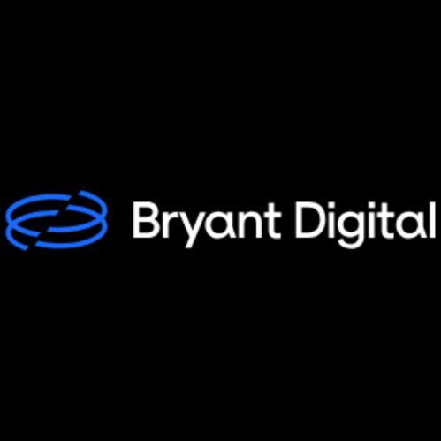 Bryant Digital logo with white text and a blue icon on a black background