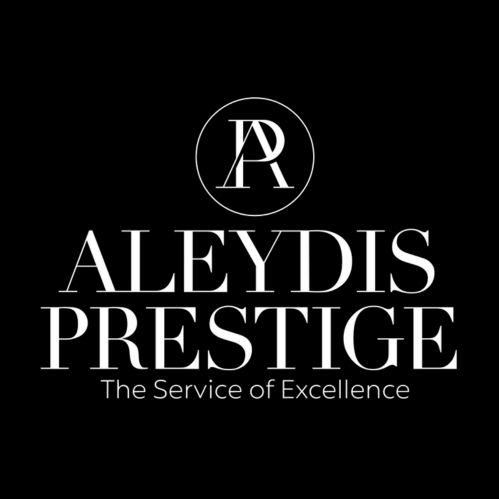 Logo for Aleydis Prestige with a circular AP monogram above the name in serif font and the tagline 'The Service of Excellence,' styled to reflect luxury and professionalism.