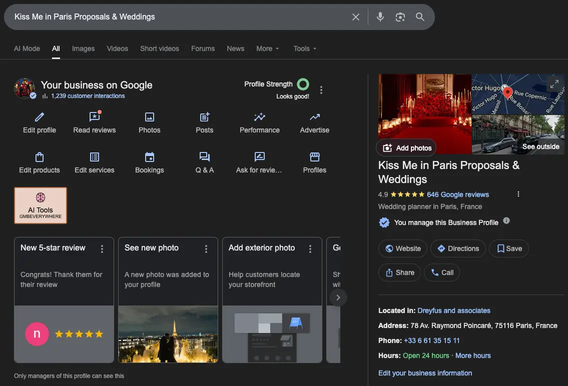 Kiss Me in Paris Google Business Profile local SEO optimization