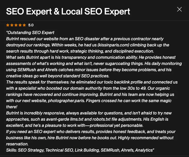 Kiss Me in Paris SEO client testimonial