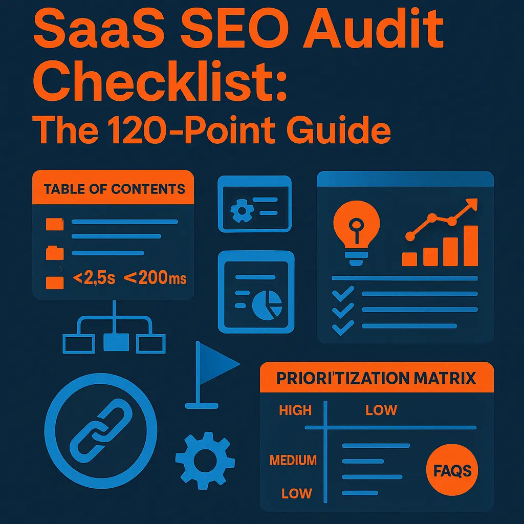 SaaS SEO audit guide highlighting site speed, structure, analytics, and task priorities