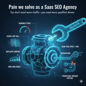 SaaS SEO agency solving ranking issues, Core Web Vitals problems, duplicate content, and low SQL conversions.