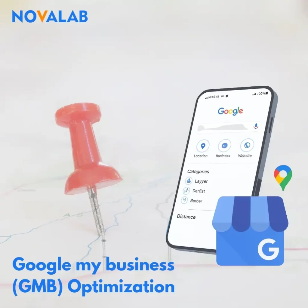 Local SEO marketing image highlighting Google My Business optimization process to attract more customers