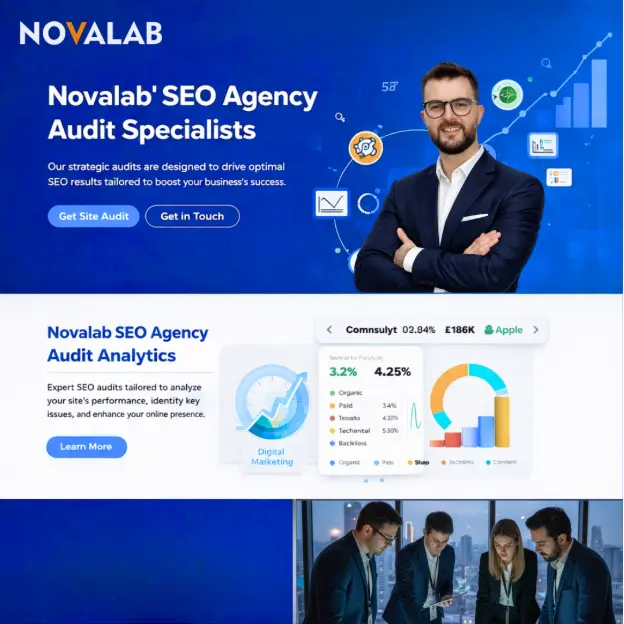 Keyword-rich: Includes NOVALAB, SEO audit services, analytics, business professionals, promotional webpage — ideal for search visibility in tech and marketing.