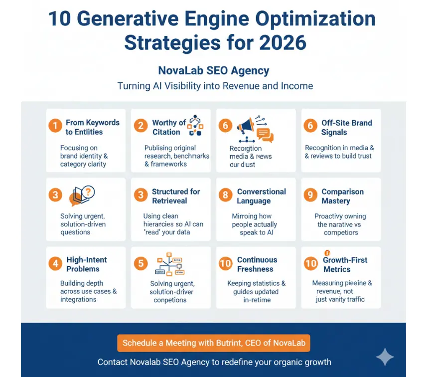 10 GEO strategies for AI visibility and revenue by NovaLab.