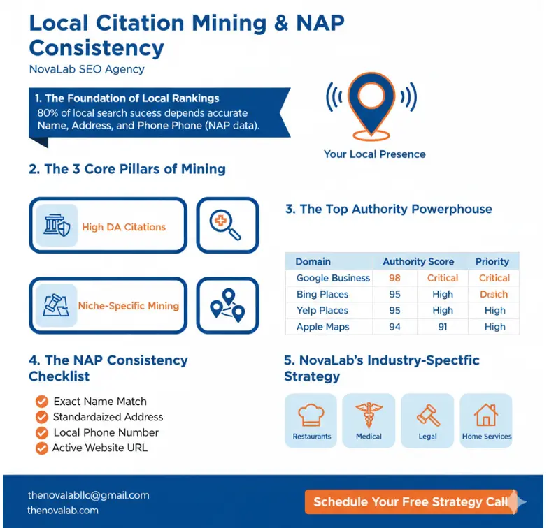 NovaLab local citation and NAP consistency infographi.