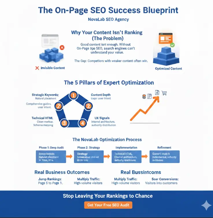 NovaLab on-page SEO success blueprint infographic