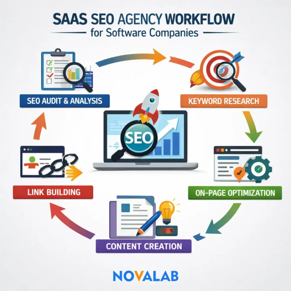 SaaS SEO Agency workflow for software companies by NovaLab