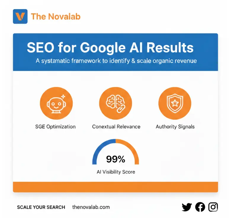 Novalab SEO for Google AI results optimizing SGE, contextual relevance, and authority signals to increase organic visibility and revenue.